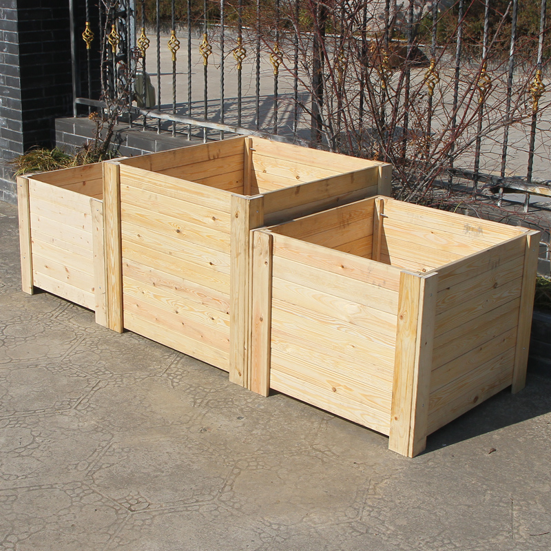 定做原木实木松木花盆室内庭院阳台长方形种菜栽花木制加厚大花槽