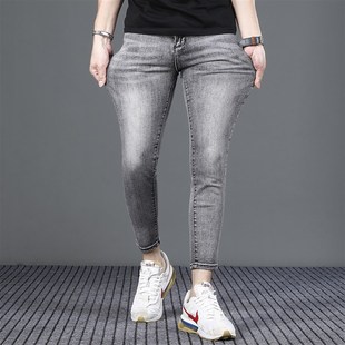 男夏季 弹力休闲9分裤 薄款 小脚2024新款 修身 高端烟灰色九分牛仔裤