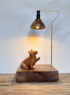 木雕狗狗柯基木质木制桌面创意礼品礼物原木风实木小夜灯装饰摆件