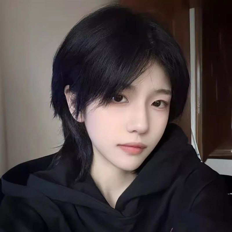 星程假发黑棕色男女通用短直发狼尾日系cos万用鲻鱼头中性全头套