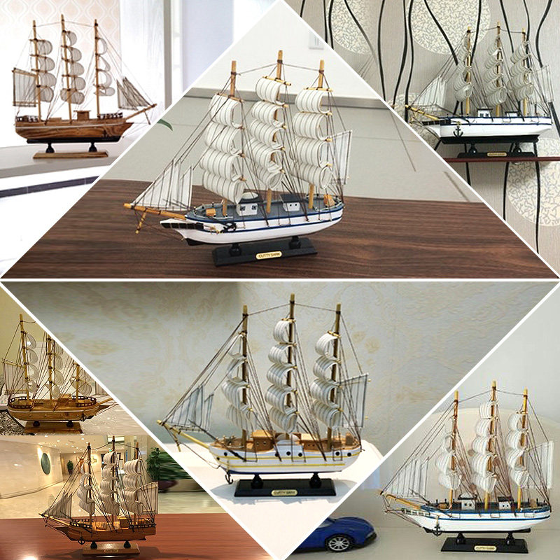 帆船模型摆件一帆风顺船模客厅小木船玄关酒柜电视柜书柜摆设礼物