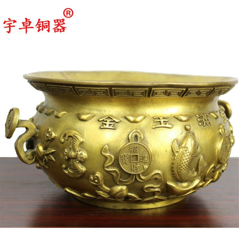 宇卓铜器 纯铜五路财神聚宝盆五路财神聚宝盆 工艺品摆件