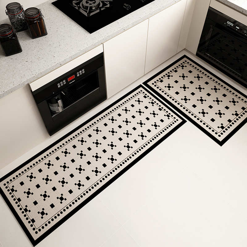 黑白格子地垫厨房专用地毯防滑防油吸水耐脏进门口L型长条脚垫子
