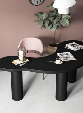 意式极简书桌白色钢琴烤漆办公桌会议桌写字台S型洽谈桌电脑桌