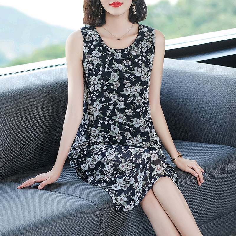 雪纺背心裙女夏宽松外穿打底裙2024新款碎花吊带裙无袖裙子连衣裙