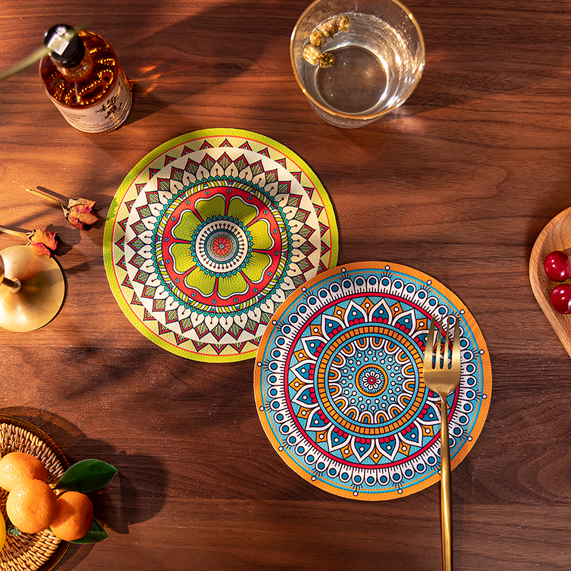 皮革餐垫圆形桌面防烫隔热垫子PU皮免洗防水防油小桌垫大号盘碗垫