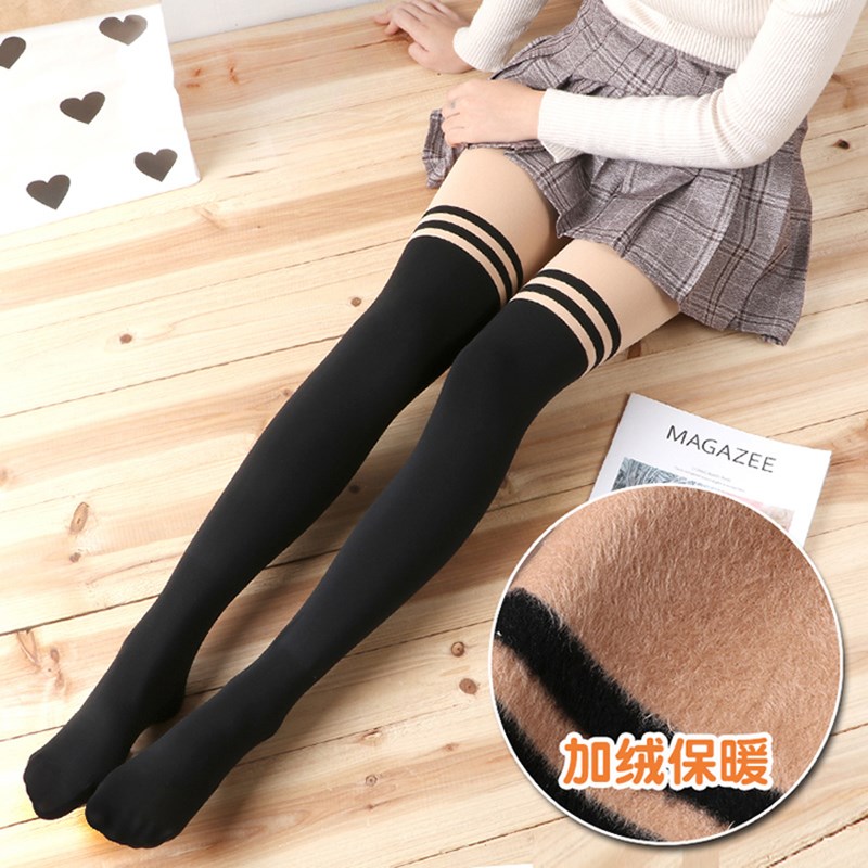 秋冬连裤袜女单层一体拼接假大腿袜高个子加绒保暖高筒长筒过膝袜