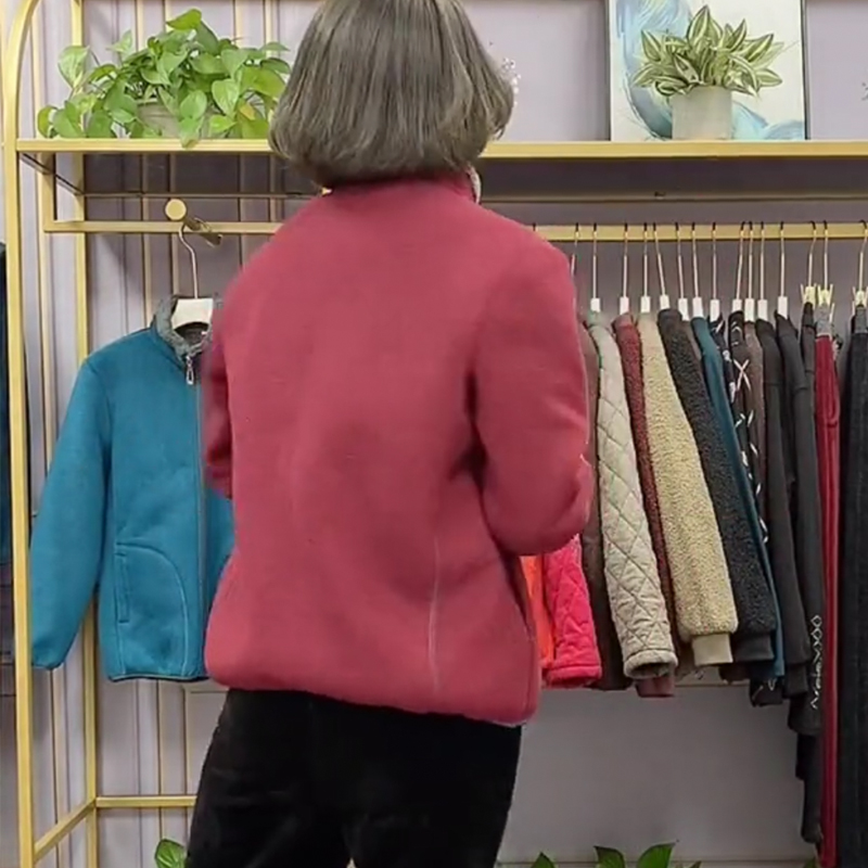 秋装加绒中年大码女装外套妈妈装夹克冬季摇粒绒保暖中老年人上衣