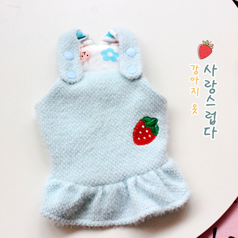 宠物秋冬背带裙草莓加厚狗裙子泰迪比熊博美猫咪小型犬冬装公主裙