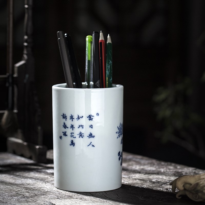 景德镇陶瓷创意收纳摆件毛笔筒书房个性文房四宝柴窑笔筒收藏礼品