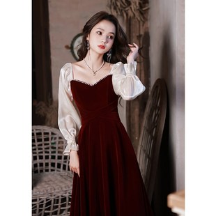 大气敬酒服新娘结婚订婚连衣裙酒红色高级感回门便装 小晚礼服裙女