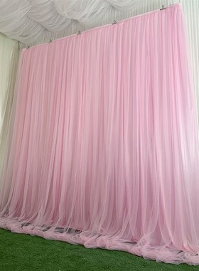 新款婚庆舞台背景纱幔墙壁装饰网纱网红直播幕布婚礼迎宾场地布置