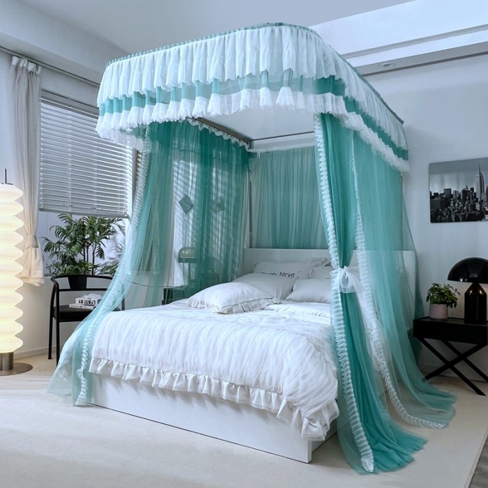 2022新款导轨蚊帐u型蚊帐公主蚊帐l落地蚊帐合金轨道加密加厚