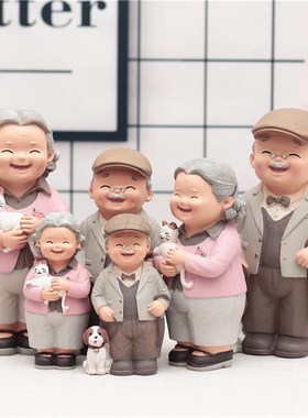 创意情侣纪念日老头老太太家居客厅卧室装饰摆件爷爷奶奶生日礼物