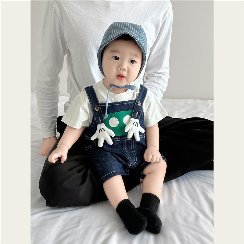 夏季连体衣超萌可爱牛仔背带套装0-6月宝宝夏装洋气婴幼儿外出服