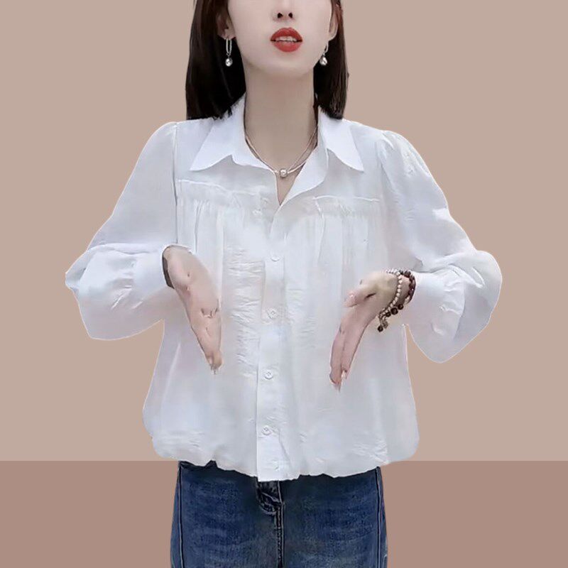 2024春秋装i新款女士长袖衬衫短款小个子衬衣爆款今年流行漂亮小