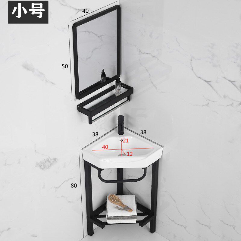陶瓷三角盆洗手盆小户型卫生间立柱盆墙角落地式不锈钢家用洗脸盆
