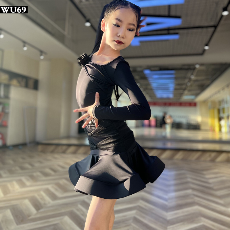 网红幼儿拉丁舞服装女舞蹈裙艺考服高级儿童拉丁舞练功服秋冬
