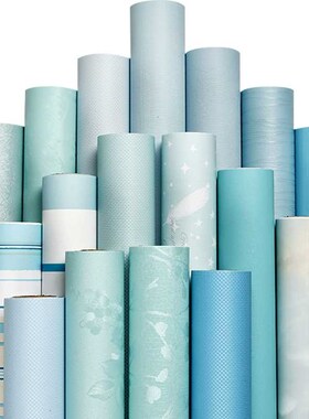 W1TR蓝色墙纸自粘防水壁纸卧室温馨墙壁衣柜子桌面家具翻新宿舍墙