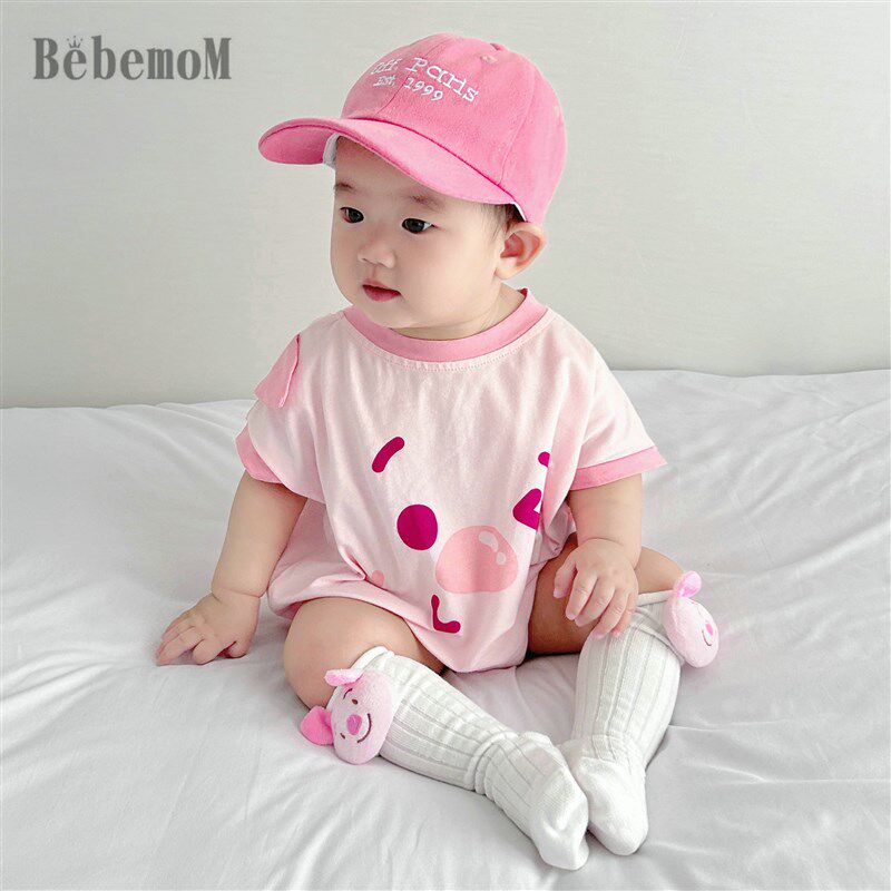 粉色小猪猪可爱卡通三角包屁衣男女宝粉色夏天哈衣爬服造型拍照服