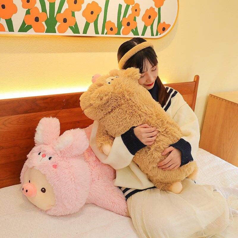 可爱彩色猪猪抱枕长条枕女生床上睡觉超大布娃娃公仔毛绒玩具礼物