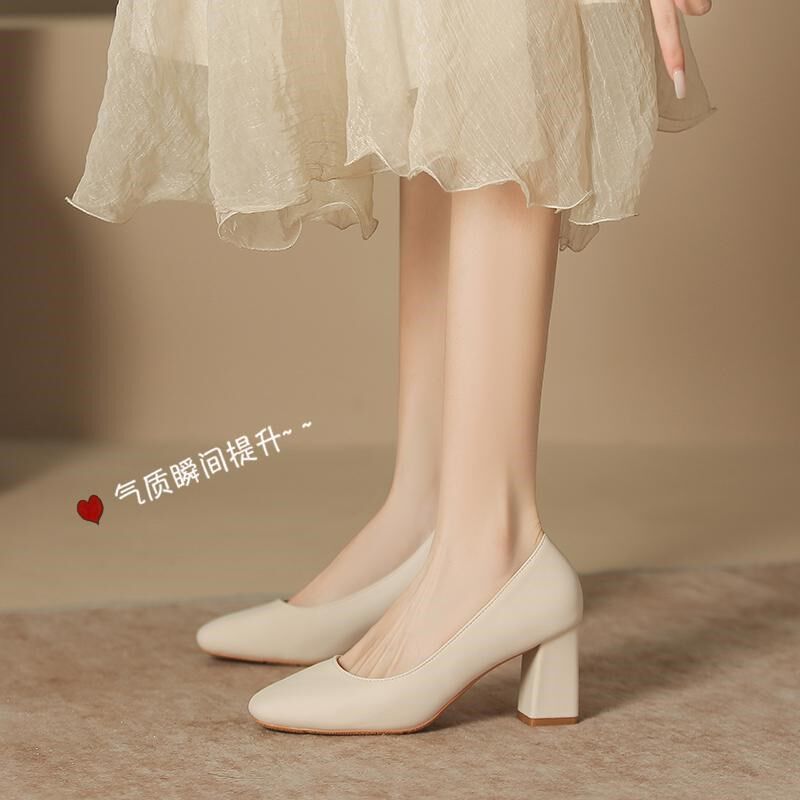 大码高跟鞋女粗跟宽胖脚单鞋日常通勤不累脚工作鞋小码鞋X313233