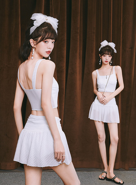 白色分体泳衣女三件套纯欲风Y2K辣妹风女孩高级感泡温泉女士泳装