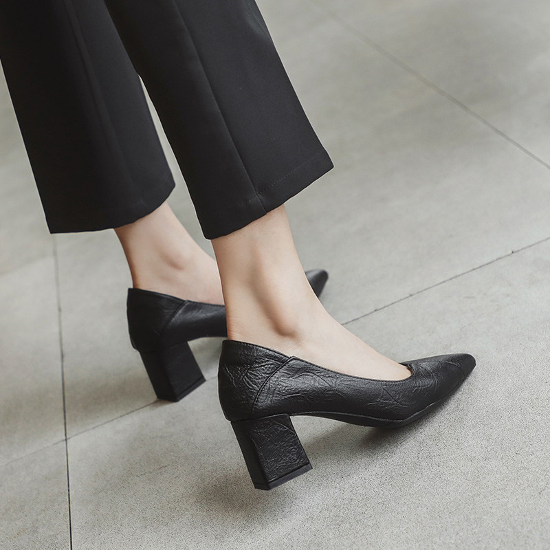 工作鞋久站不累脚职业女鞋软底软皮粗跟四季鞋春秋单鞋黑色皮鞋子,女鞋,浅口单鞋,淘宝优惠券,粉丝福利购,淘宝优惠卷