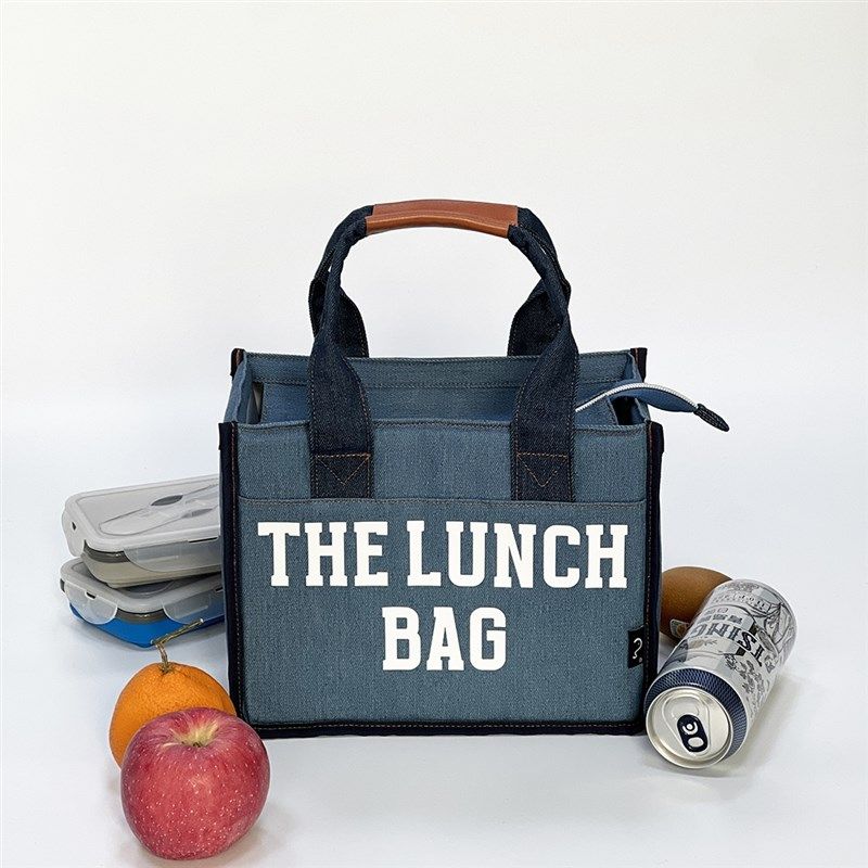 大容量牛仔饭盒袋托特手提保温包上班带饭便当包保鲜野餐手提袋,收纳整理,便当包,淘宝优惠券,粉丝福利购,淘宝优惠卷