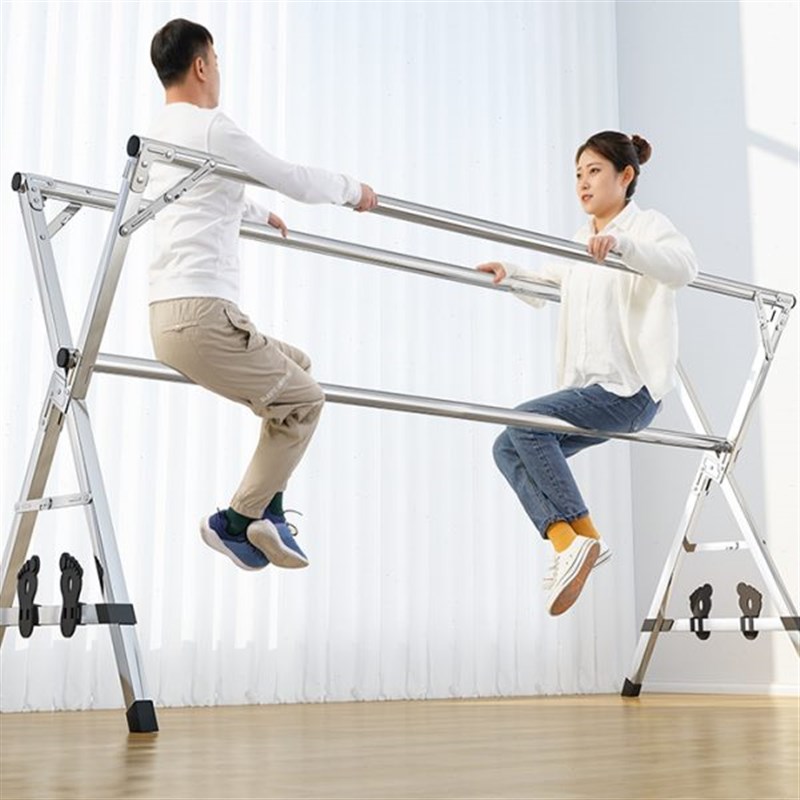 晾衣架落地折叠室内室外家用阳台卧室不锈钢凉伸缩杆式晒被子帮u.