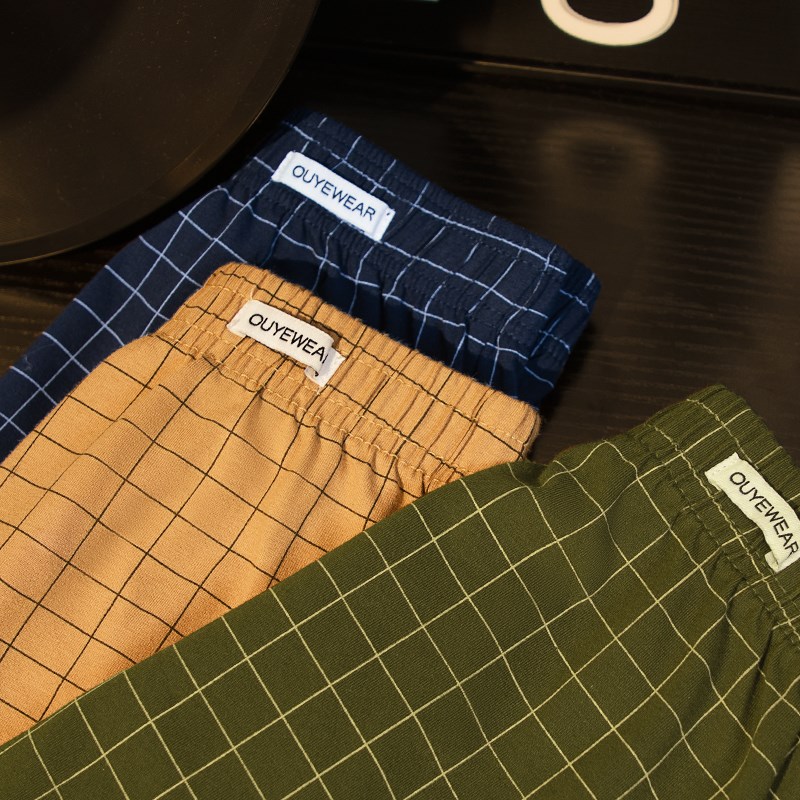 阿罗裤男纯棉男士内裤宽松2024新款大码居家大码三分裤格子平角裤