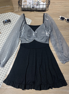 2021新款温泉泳衣女连体裙式平角显F瘦ins风仙女范遮肚女学生泳装