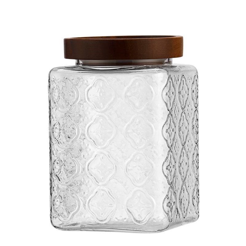 方形透明玻璃茶叶密封罐食品厨房杂粮收纳盒带盖储物罐小瓶子罐子