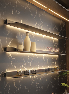 铝合金发光层板墙上置物架LvED收纳壁挂L型一字搁板书架金属展示