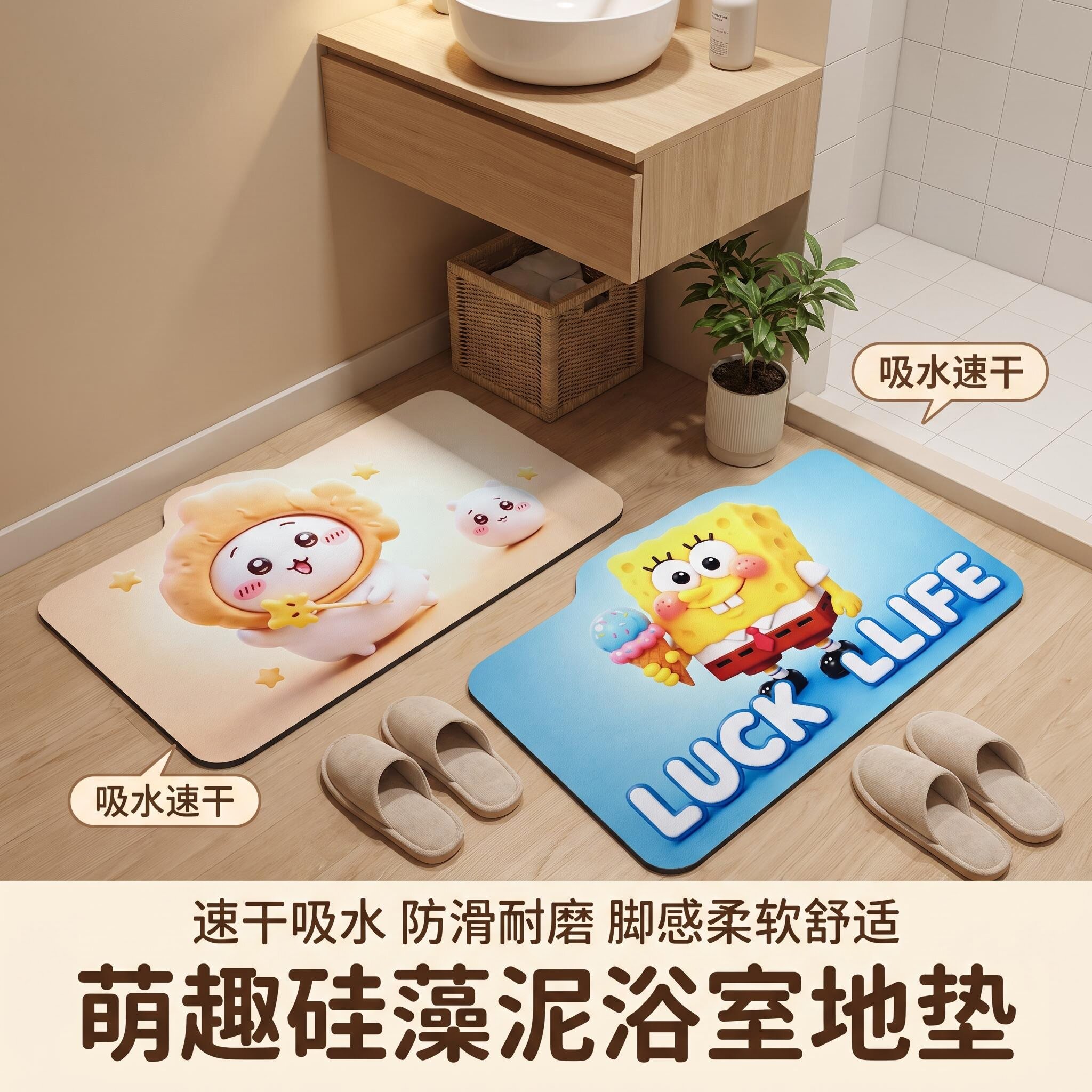 硅藻泥浴室地垫卫生间吸水防滑