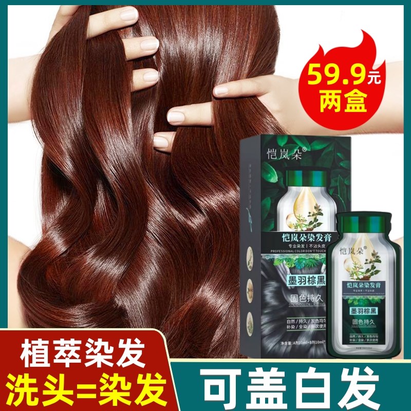 泡泡染发剂盖白发染膏2024流行发色不沾头皮无刺激染发膏植物袋装
