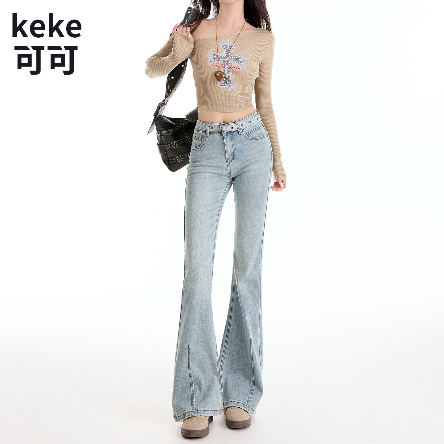 2025冬季高腰微喇显瘦牛仔裤女