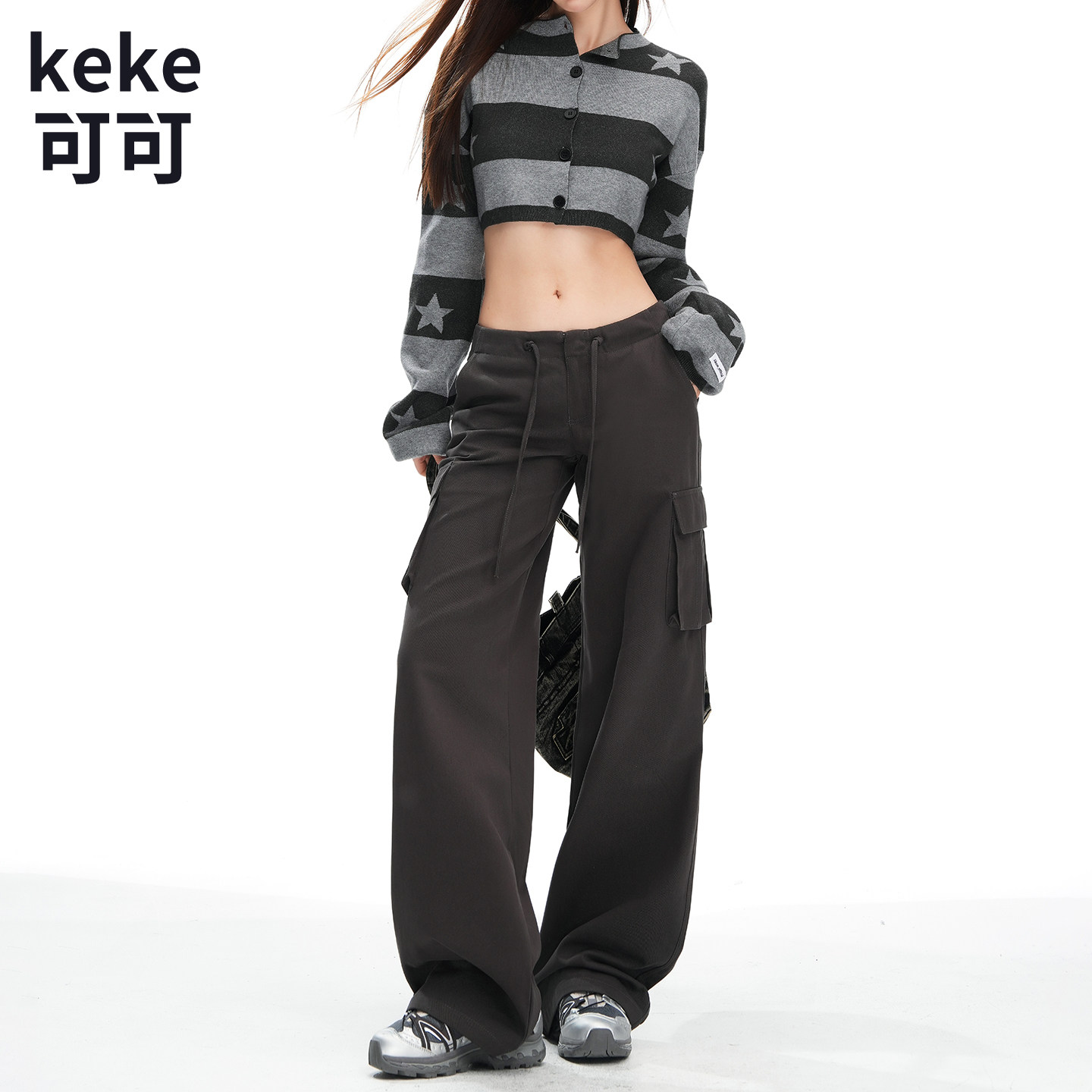 美式复古低腰多袋直筒工装裤女