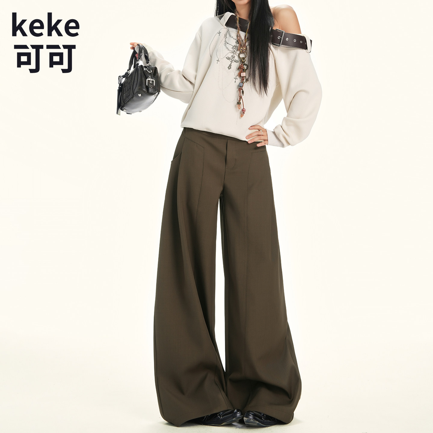 秋季美式卡阔腿垂感工装拖地裤