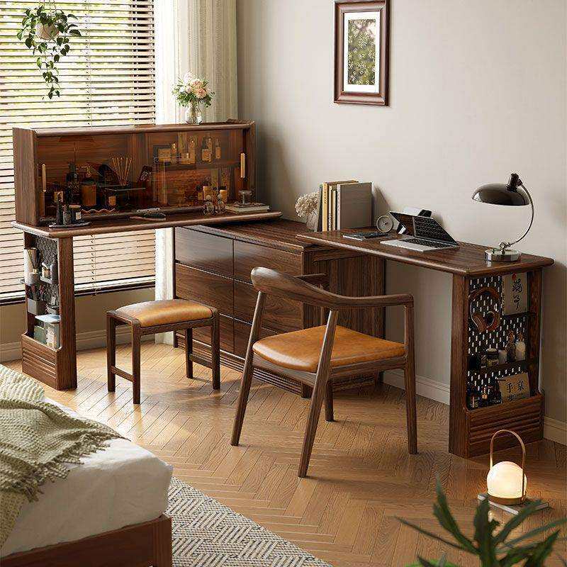 新中式黑胡桃木梳妆台斗柜轻奢书房主卧室办公桌梳妆台一体化妆桌