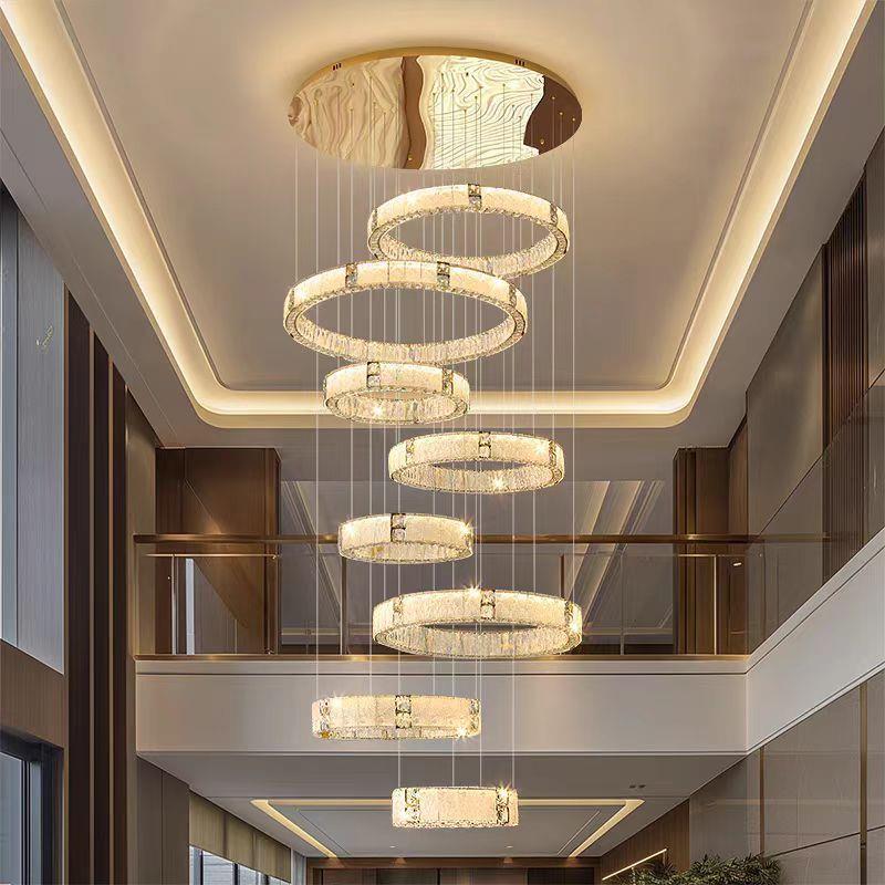 轻奢复式楼大吊灯别墅挑空客厅吊灯2025新款楼中楼中空水晶楼梯灯