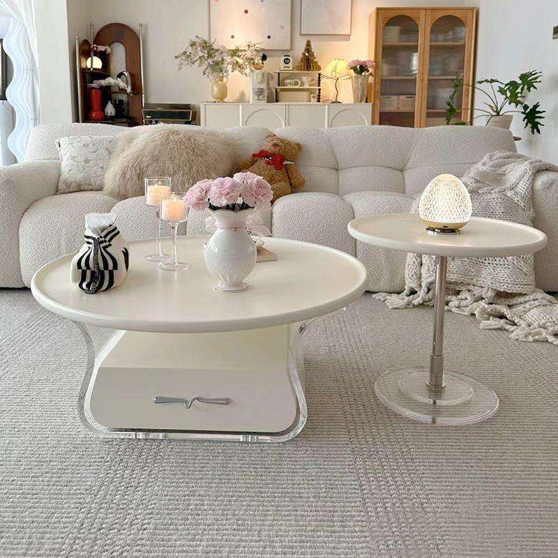 法式奶油复古茶几小户型亚克力圆形现代家用客厅简约2025新款网红