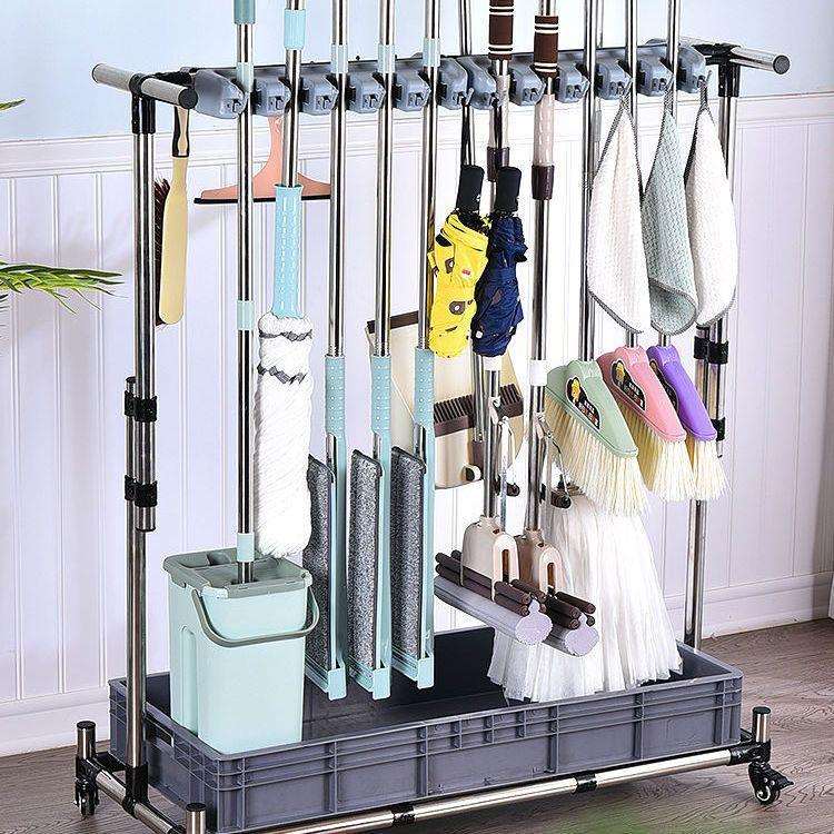 不锈钢可移动拖把挂架挂钩落地式放扫把墩布置物架子收纳清洁工具