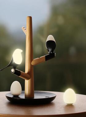 喜上梢喜鹊小鸟人体智能感应led小夜灯充电式平衡墙壁灯衣柜台灯