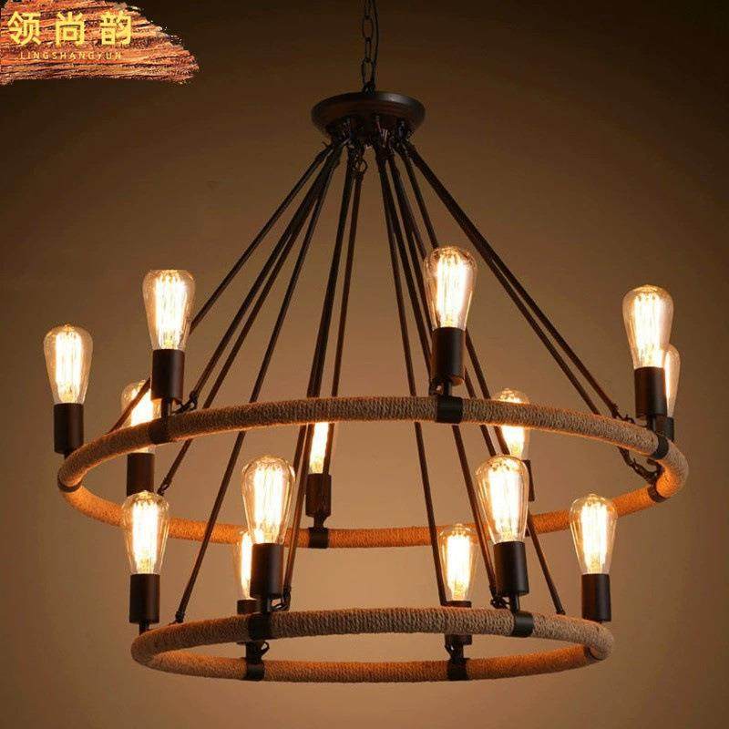 灯饰美式双层铁艺麻绳复古工业风吊灯餐厅客厅吧台网咖灯具,电子元器件市场,集成电路（IC）,淘宝优惠券,粉丝福利购,淘宝优惠卷
