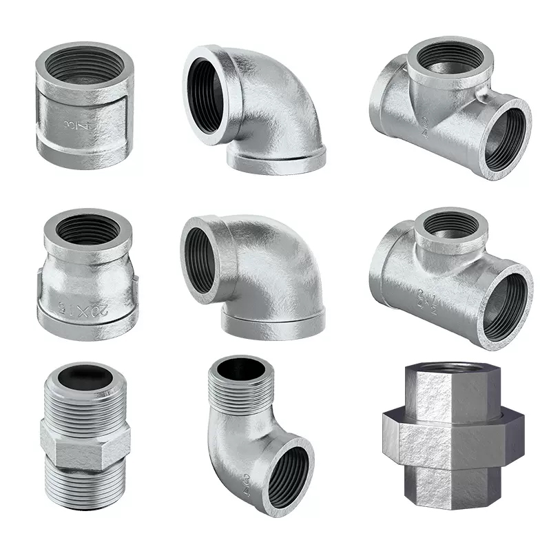 热销镀锌玛钢消防管件钢管水管配件铁4分6分1寸弯头直接三通接头