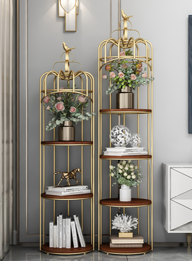热销北欧铁艺鸟笼花架室内阳台客厅落地式多层置物架子轻奢装饰品