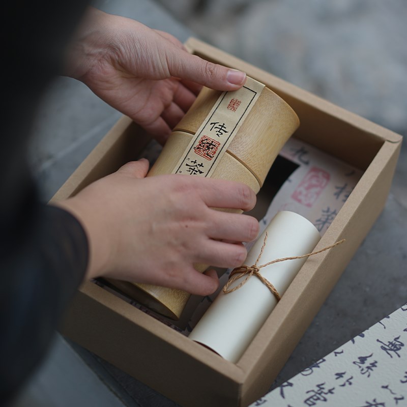 热销明前龙井茶叶罐创意竹罐复古茶罐绿茶安吉白茶碧螺春空包装盒