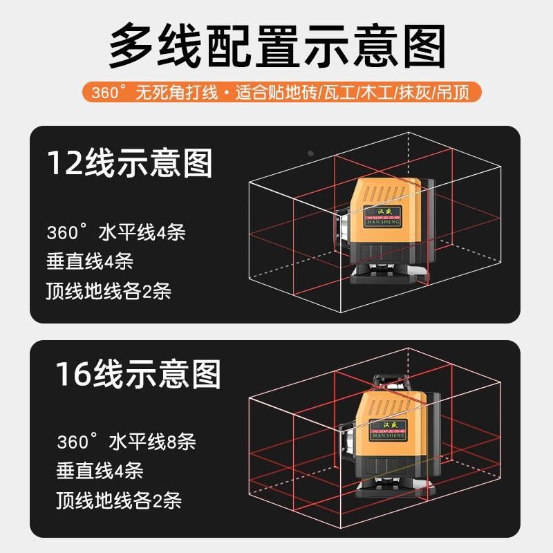 热销汉盛迷你红光12线水平仪强光细线高精度自动调平红外线16线贴