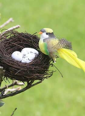 热销仿真鸟巢草编鸟窝藤编仿真羽毛小鸟窝手工艺品复活节鸟笼家居